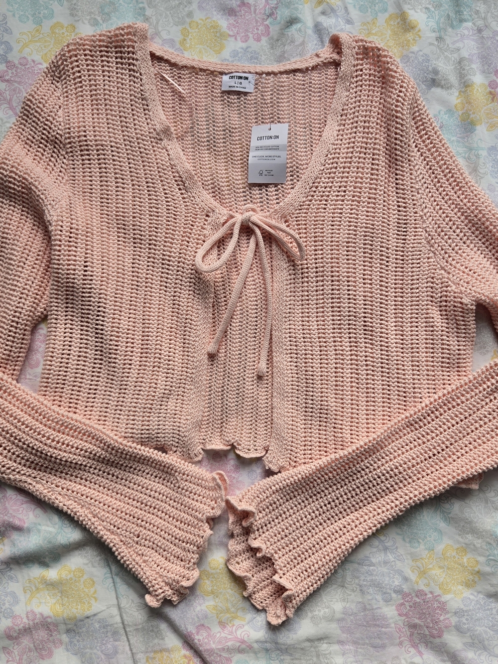 Cotton On New front tie sienna knit cardigan bolero, Pink Cherry Blossom, size L